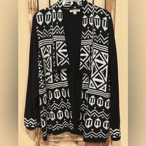 Extra Touch Black & White Yellowstone Sweater Cardigan